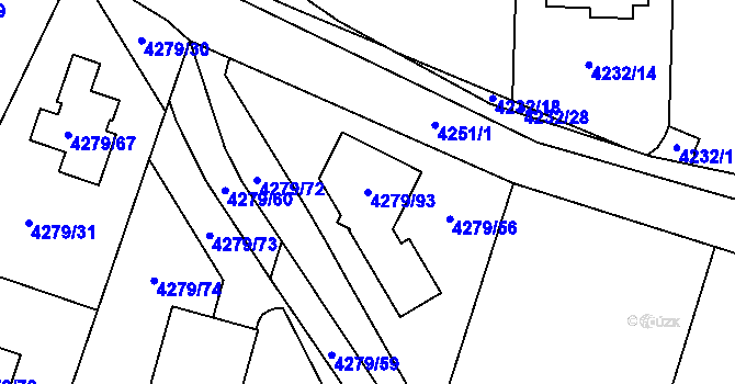Parcela st. 4279/93 v KÚ Horní Počernice, Katastrální mapa
