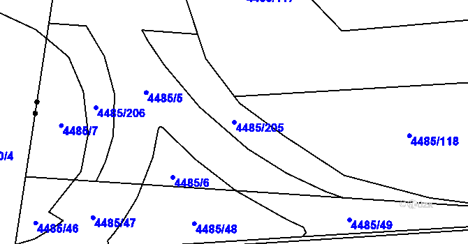 Parcela st. 4485/205 v KÚ Horní Počernice, Katastrální mapa