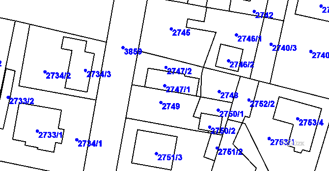 Parcela st. 2747/1 v KÚ Horní Počernice, Katastrální mapa