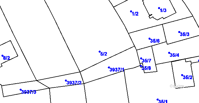 Parcela st. 5/2 v KÚ Horní Počernice, Katastrální mapa