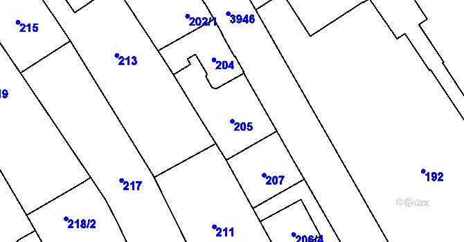 Parcela st. 205 v KÚ Horní Počernice, Katastrální mapa