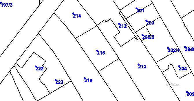 Parcela st. 215 v KÚ Horní Počernice, Katastrální mapa