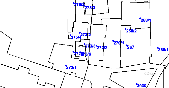 Parcela st. 273/5 v KÚ Horní Počernice, Katastrální mapa