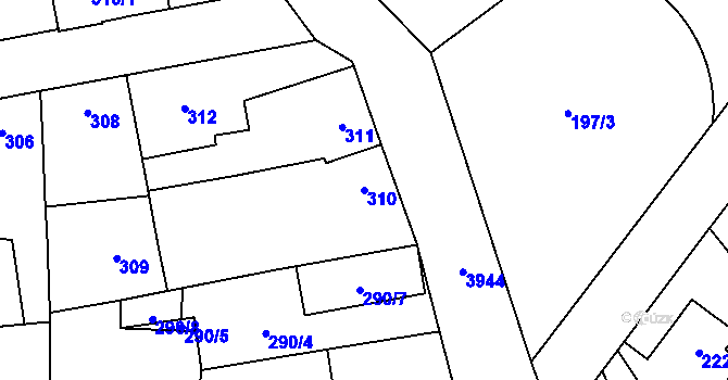 Parcela st. 310 v KÚ Horní Počernice, Katastrální mapa