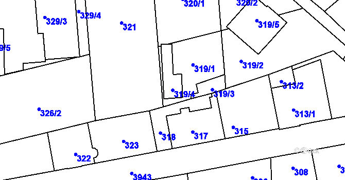 Parcela st. 319/4 v KÚ Horní Počernice, Katastrální mapa