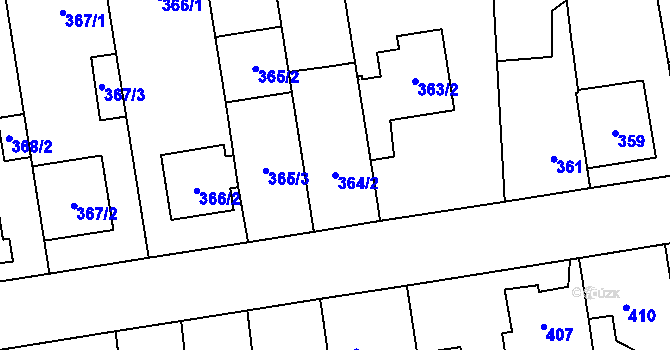 Parcela st. 364/2 v KÚ Horní Počernice, Katastrální mapa