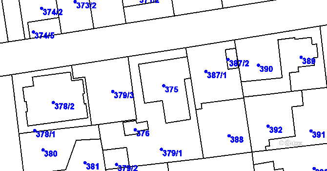 Parcela st. 375 v KÚ Horní Počernice, Katastrální mapa