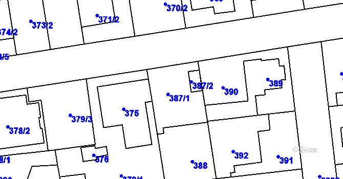 Parcela st. 387 v KÚ Horní Počernice, Katastrální mapa