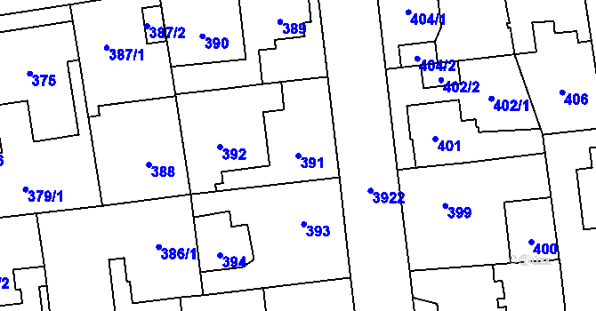 Parcela st. 391 v KÚ Horní Počernice, Katastrální mapa