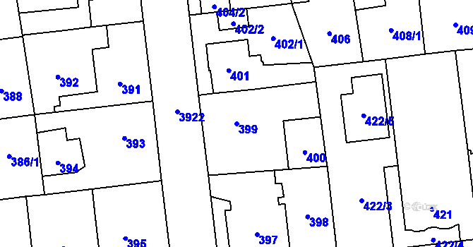 Parcela st. 399 v KÚ Horní Počernice, Katastrální mapa