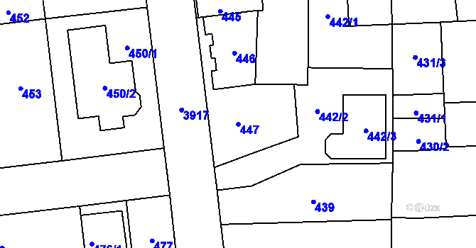 Parcela st. 447 v KÚ Horní Počernice, Katastrální mapa
