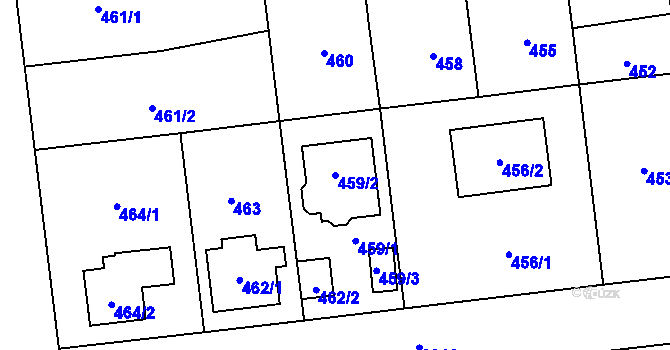 Parcela st. 459/2 v KÚ Horní Počernice, Katastrální mapa