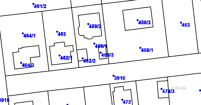 Parcela st. 459/3 v KÚ Horní Počernice, Katastrální mapa