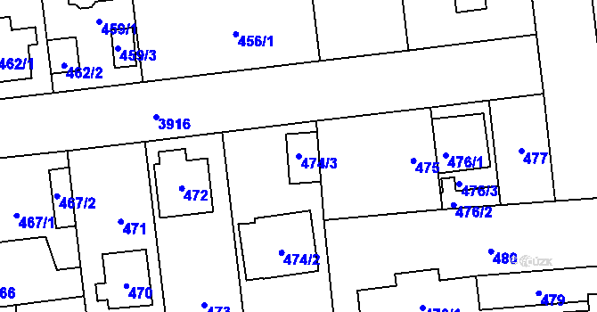 Parcela st. 474/3 v KÚ Horní Počernice, Katastrální mapa