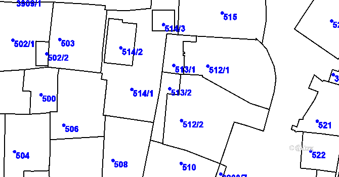 Parcela st. 513/2 v KÚ Horní Počernice, Katastrální mapa