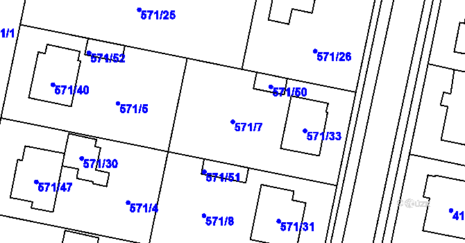 Parcela st. 571/7 v KÚ Horní Počernice, Katastrální mapa