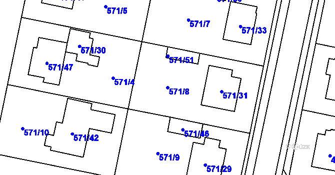 Parcela st. 571/8 v KÚ Horní Počernice, Katastrální mapa