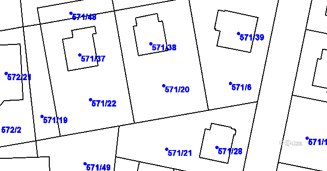 Parcela st. 571/20 v KÚ Horní Počernice, Katastrální mapa