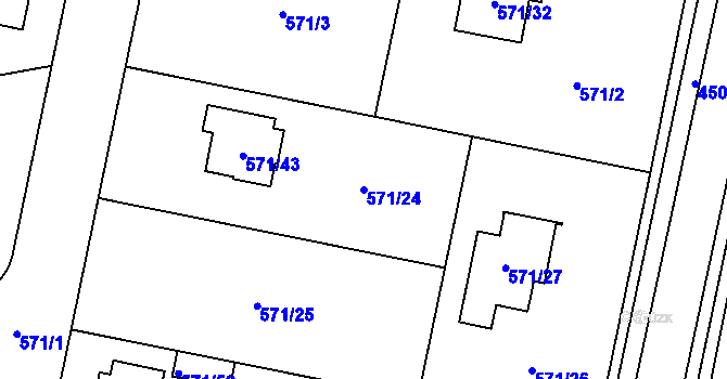 Parcela st. 571/24 v KÚ Horní Počernice, Katastrální mapa