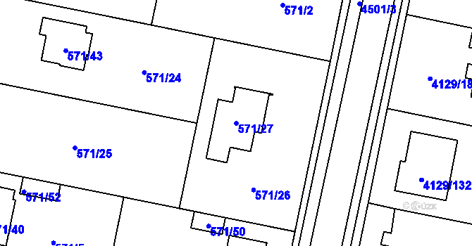 Parcela st. 571/27 v KÚ Horní Počernice, Katastrální mapa