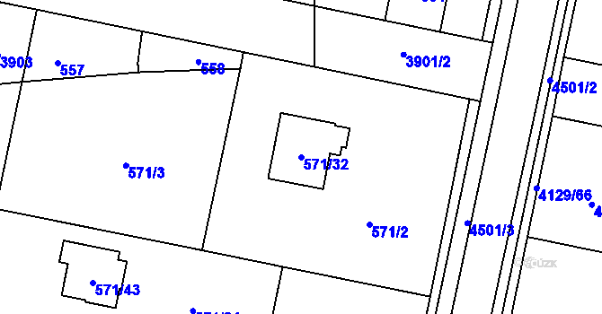Parcela st. 571/32 v KÚ Horní Počernice, Katastrální mapa
