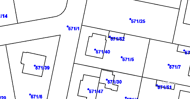 Parcela st. 571/40 v KÚ Horní Počernice, Katastrální mapa