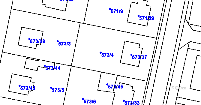 Parcela st. 573/4 v KÚ Horní Počernice, Katastrální mapa