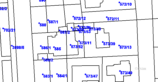 Parcela st. 573/11 v KÚ Horní Počernice, Katastrální mapa
