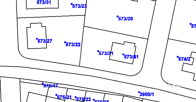 Parcela st. 573/21 v KÚ Horní Počernice, Katastrální mapa