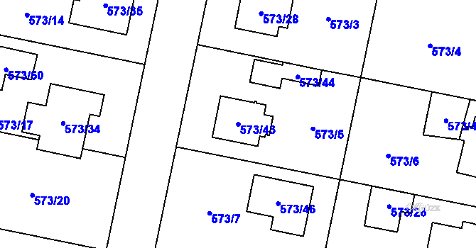 Parcela st. 573/43 v KÚ Horní Počernice, Katastrální mapa
