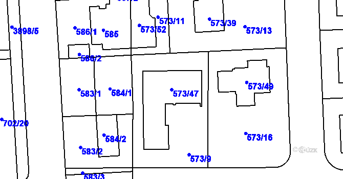 Parcela st. 573/47 v KÚ Horní Počernice, Katastrální mapa