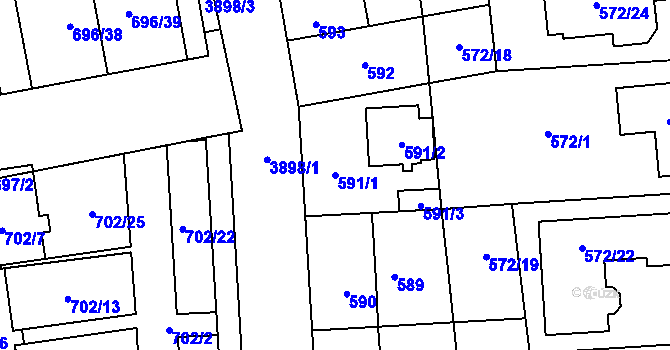Parcela st. 591/1 v KÚ Horní Počernice, Katastrální mapa
