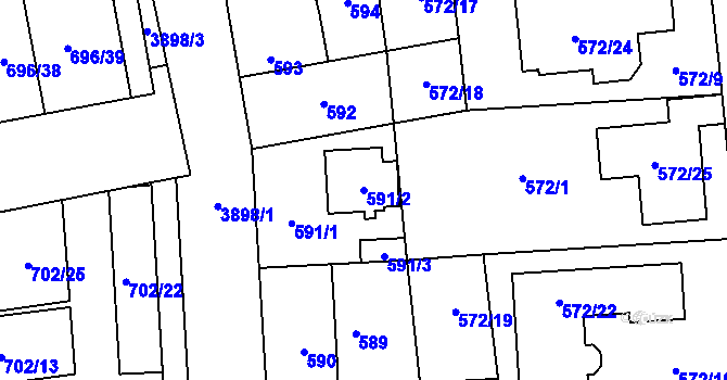 Parcela st. 591/2 v KÚ Horní Počernice, Katastrální mapa