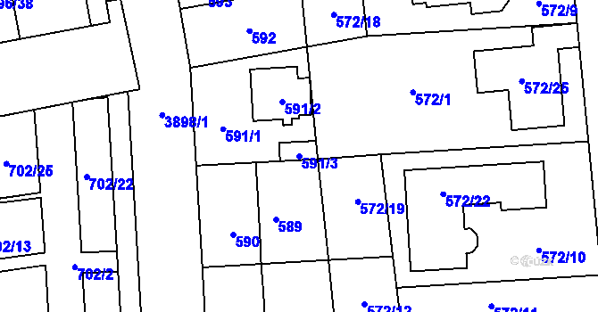 Parcela st. 591/3 v KÚ Horní Počernice, Katastrální mapa