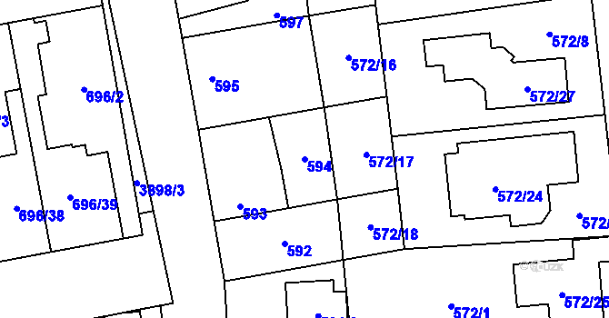 Parcela st. 594 v KÚ Horní Počernice, Katastrální mapa
