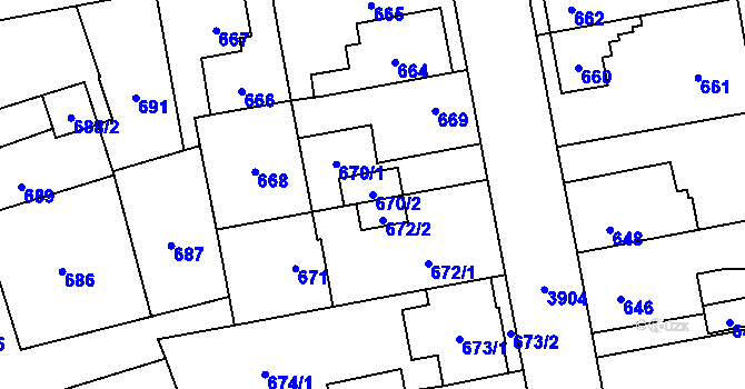 Parcela st. 670/2 v KÚ Horní Počernice, Katastrální mapa