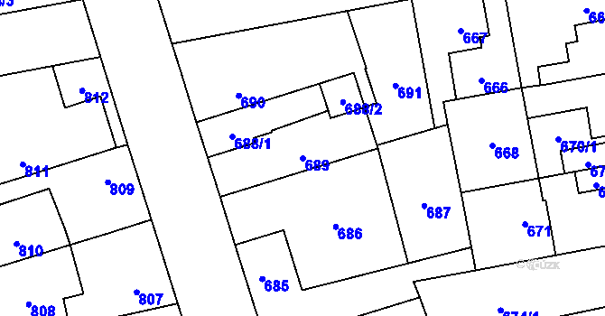 Parcela st. 689 v KÚ Horní Počernice, Katastrální mapa