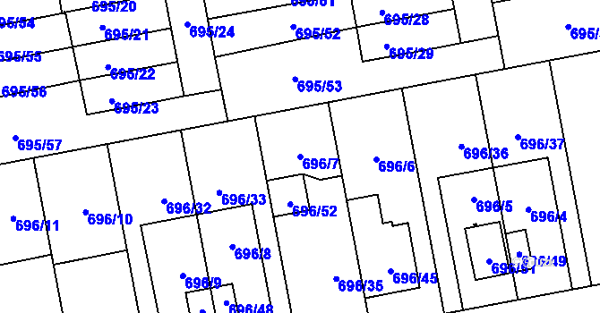 Parcela st. 696/7 v KÚ Horní Počernice, Katastrální mapa