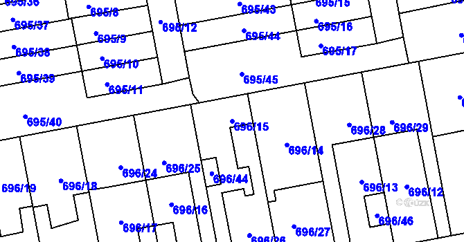 Parcela st. 696/15 v KÚ Horní Počernice, Katastrální mapa