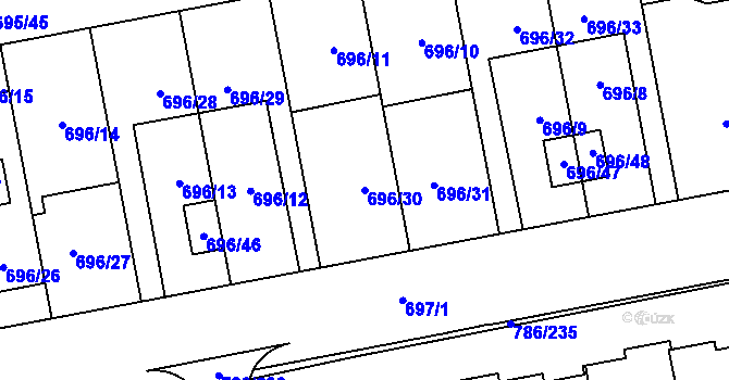Parcela st. 696/30 v KÚ Horní Počernice, Katastrální mapa