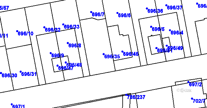 Parcela st. 696/35 v KÚ Horní Počernice, Katastrální mapa