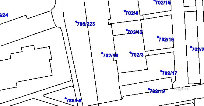 Parcela st. 702/18 v KÚ Horní Počernice, Katastrální mapa