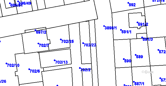 Parcela st. 702/22 v KÚ Horní Počernice, Katastrální mapa