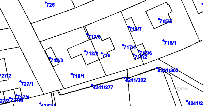 Parcela st. 716 v KÚ Horní Počernice, Katastrální mapa