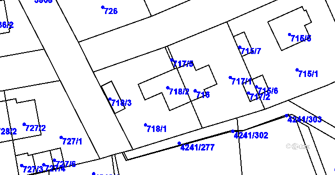 Parcela st. 718/2 v KÚ Horní Počernice, Katastrální mapa