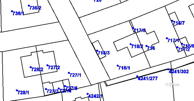 Parcela st. 718/3 v KÚ Horní Počernice, Katastrální mapa