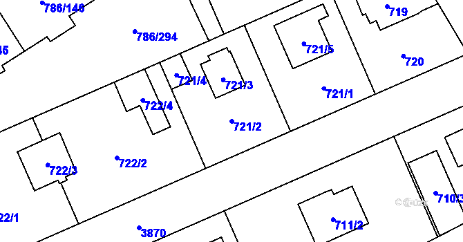 Parcela st. 721/2 v KÚ Horní Počernice, Katastrální mapa