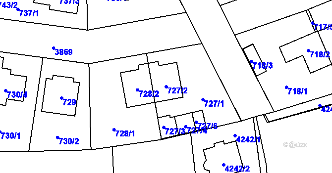 Parcela st. 727/2 v KÚ Horní Počernice, Katastrální mapa