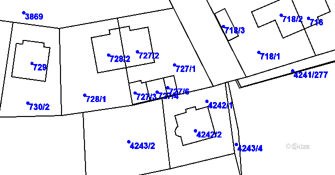 Parcela st. 727/6 v KÚ Horní Počernice, Katastrální mapa