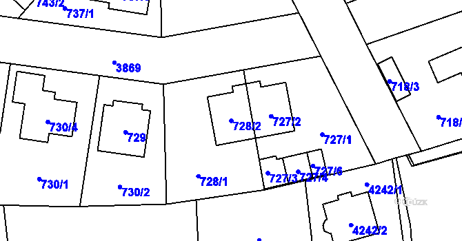 Parcela st. 728/2 v KÚ Horní Počernice, Katastrální mapa